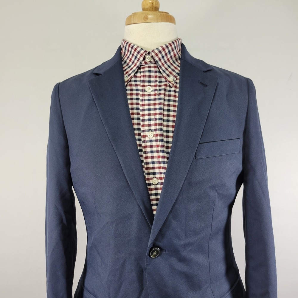 Haggar Men's Active Series Blazer Navy Blue Polyester Two Button 38R Tailored - Picture 6 of 16